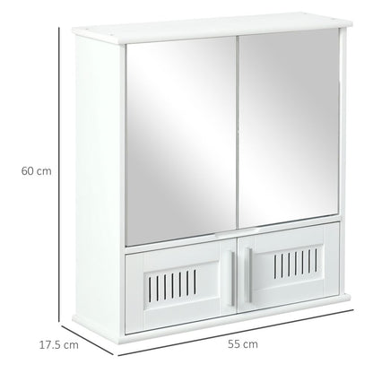 White Wall-Mounted Bathroom Mirror Cabinet with Double Doors & Storage