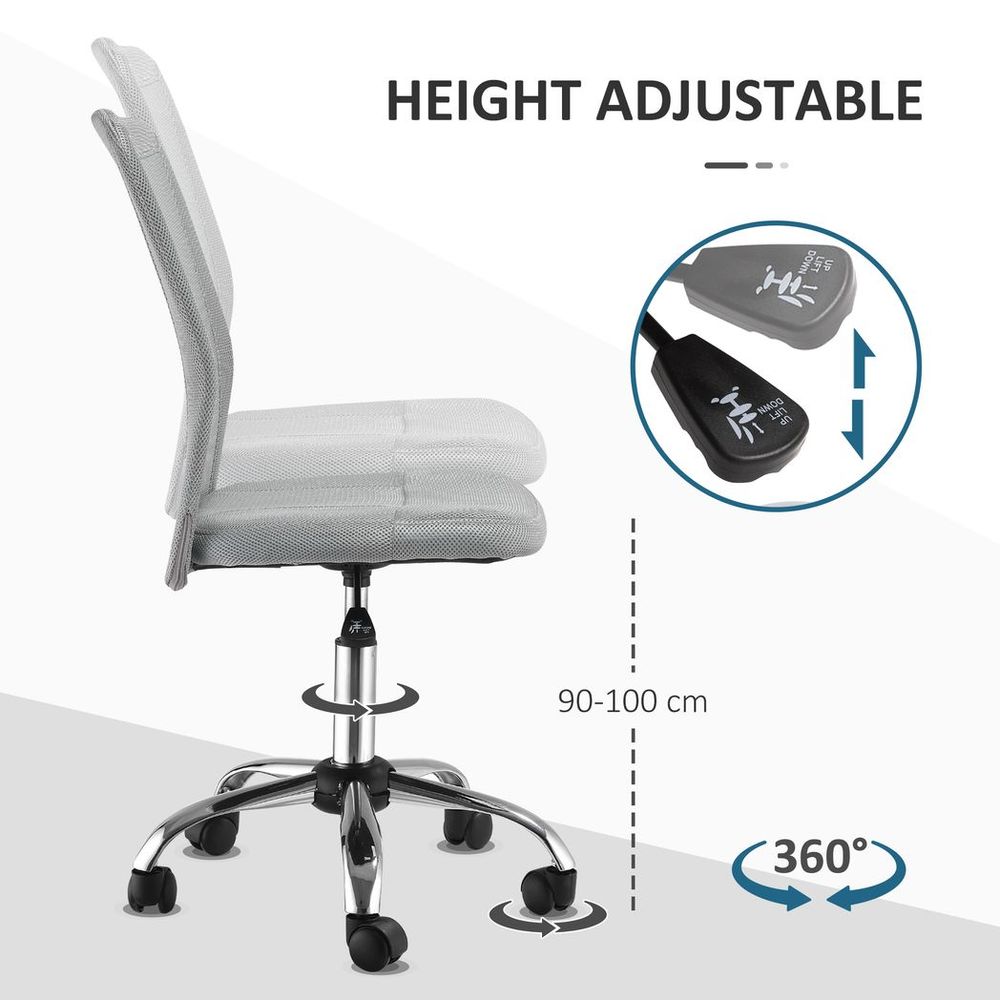Compact Armless Ergonomic Office Chair - Height Adjustable with Mesh Back