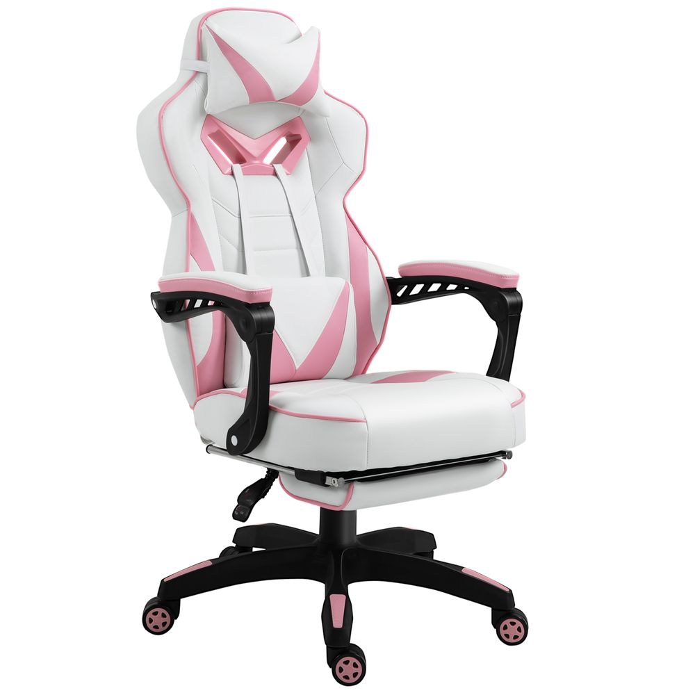 Vinsetto Ergonomic Gaming Chair - Reclining, Footrest & Stylish Pink Design