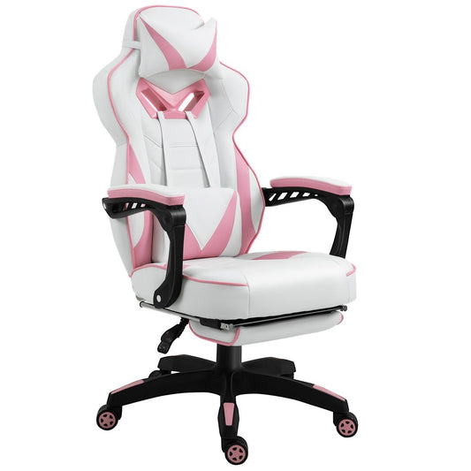 Vinsetto Ergonomic Gaming Chair - Reclining, Footrest & Stylish Pink Design