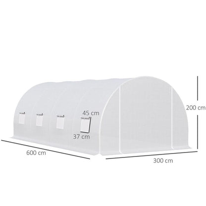Outsunny 6x3m Walk-In Polytunnel Greenhouse with Zipper & 8 Windows