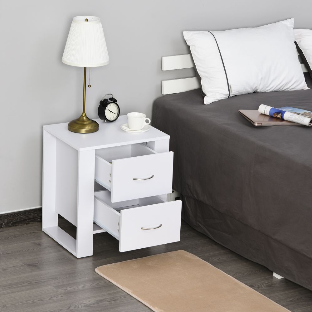 Elegant White 2-Drawer Bedside Table - Modern Storage Solution
