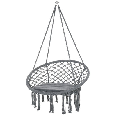 Cozy Bohemian Macrame Swing Chair with Padded Cushion & Stylish Tassels - Grey