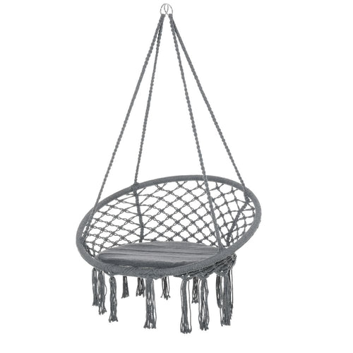 Cozy Bohemian Macrame Swing Chair with Padded Cushion & Stylish Tassels - Grey
