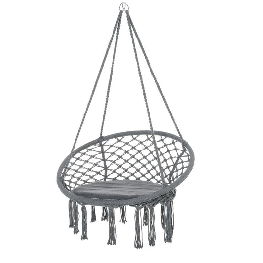 Cozy Bohemian Macrame Swing Chair with Padded Cushion & Stylish Tassels - Grey