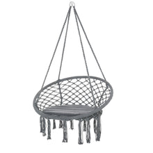 Load image into Gallery viewer, Cozy Bohemian Macrame Swing Chair with Padded Cushion &amp; Stylish Tassels - Grey
