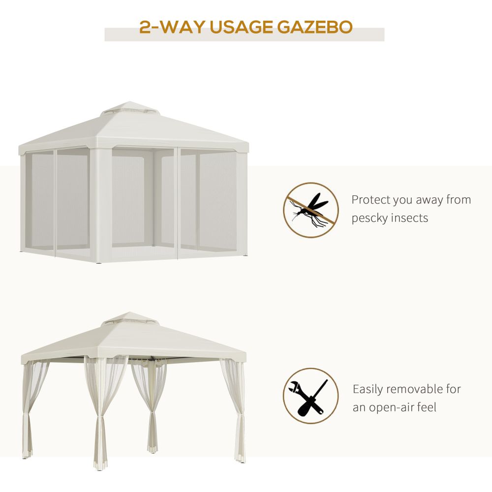 Outsunny 3x3m Cream White Garden Gazebo - Stylish UV Protection & Netting