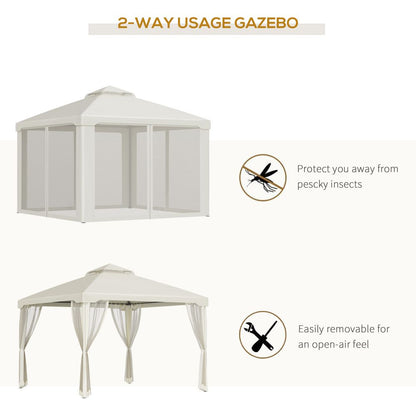 Outsunny 3x3m Cream White Garden Gazebo - Stylish UV Protection & Netting