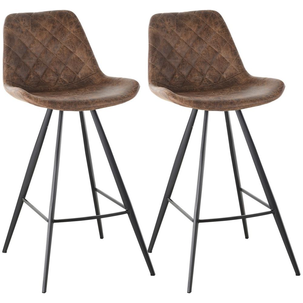 Retro-Chic HOMCOM Set of 2 Padded Bar Stools with Steel Frame - Brown