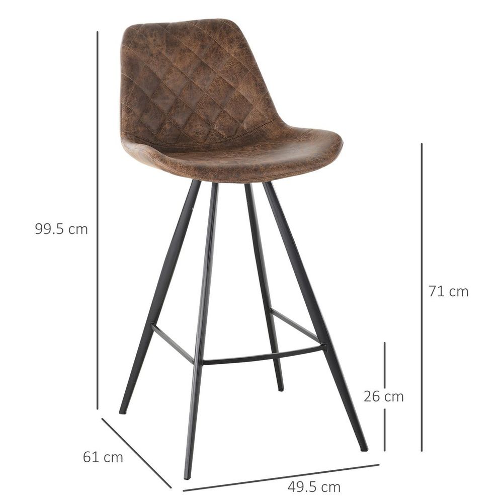 Retro-Chic HOMCOM Set of 2 Padded Bar Stools with Steel Frame - Brown