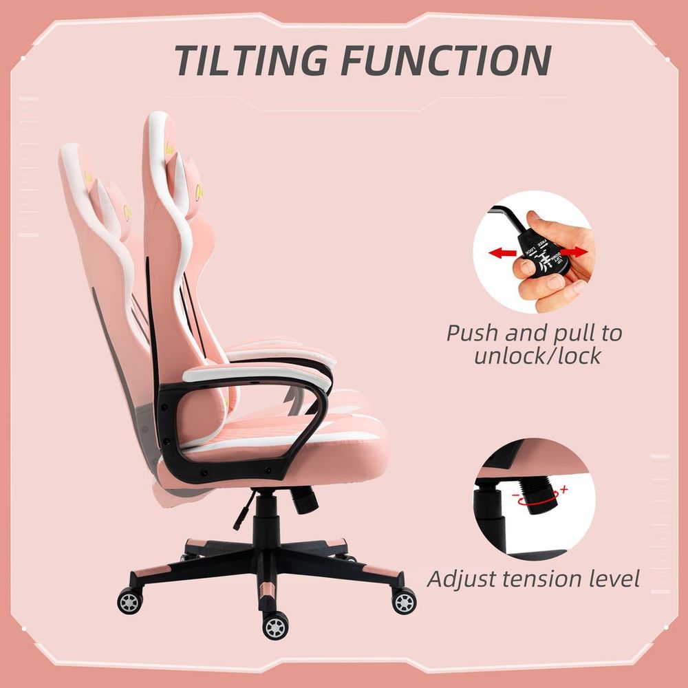 Vinsetto Pink Racing Gaming Chair w/ Lumbar Support - Comfort Meets Style!