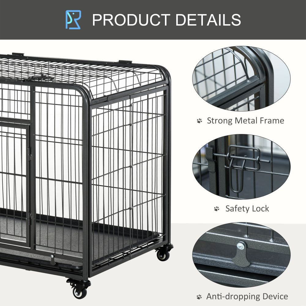 Extra Large PawHut Metal Dog Kennel with Locking Door & Mobility Wheels