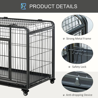 Extra Large PawHut Metal Dog Kennel with Locking Door & Mobility Wheels
