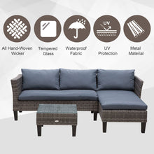 Load image into Gallery viewer, Stylish 3-Piece Outdoor Rattan Sofa Set with Coffee Table - Grey Comfort
