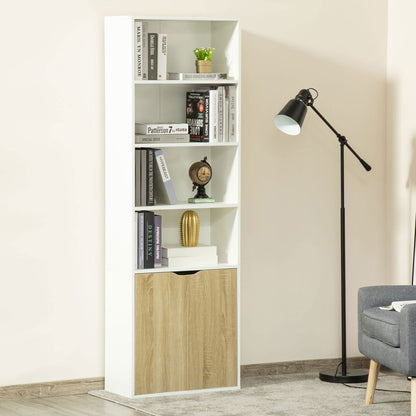 Elegant White & Oak Tall Bookcase with 2 Doors and 4 Shelves for Stylish Storage