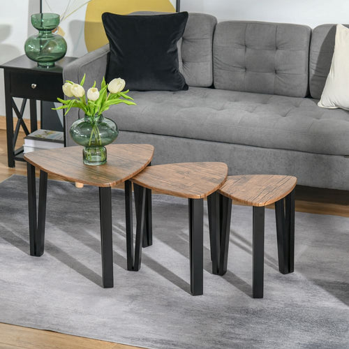 Versatile 3-Piece Stackable Coffee Table Set - Modern Walnut and Steel Design