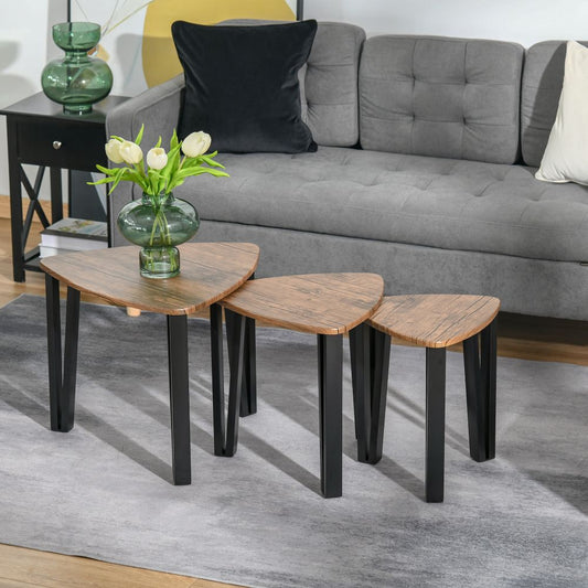 Versatile 3-Piece Stackable Coffee Table Set - Modern Walnut and Steel Design