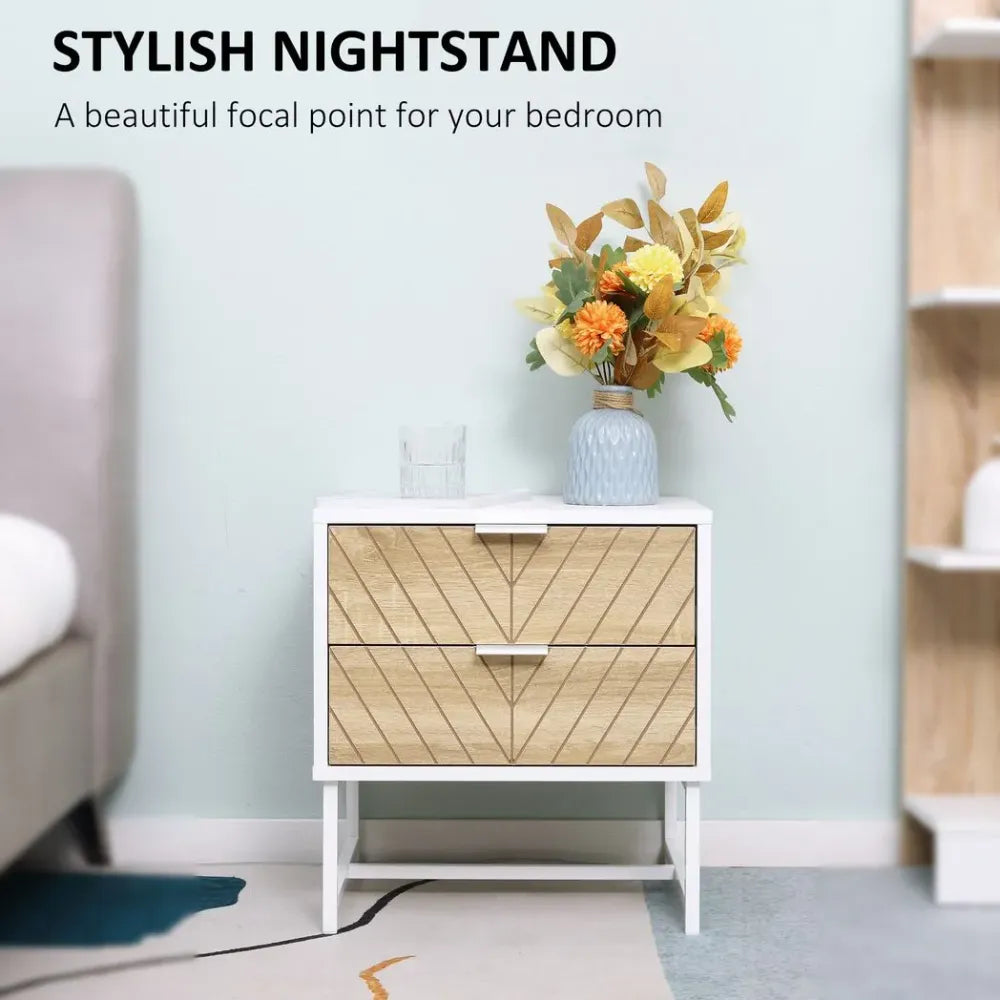 Chic White & Oak 2-Drawer Bedside Table - Perfect for Bedroom & Living Room!