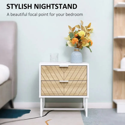 Chic White & Oak 2-Drawer Bedside Table - Perfect for Bedroom & Living Room!