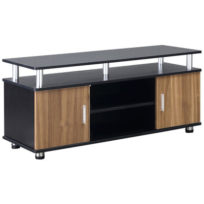 Modern Black & Walnut TV Cabinet Stand with Open Shelves & Storage Compartment