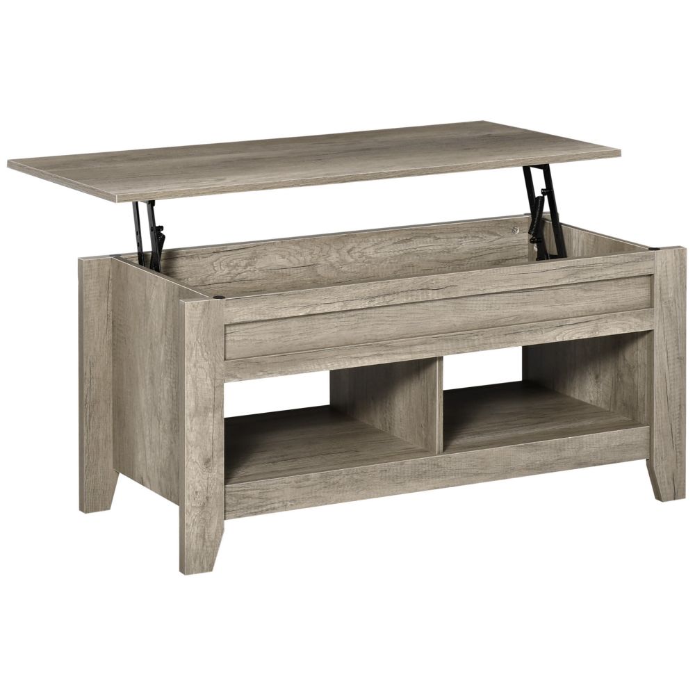 HOMCOM Lift-Top Coffee Table with Hidden Storage & Stylish Shelving - Oak