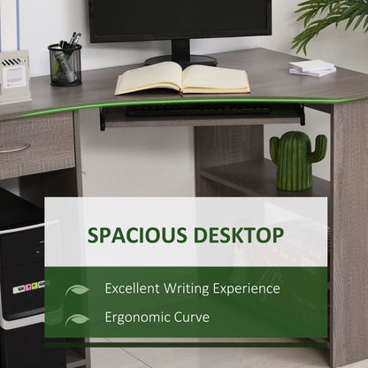 Space-Saving L-Shaped Corner Computer Desk with Dual Shelves - Grey Elegance