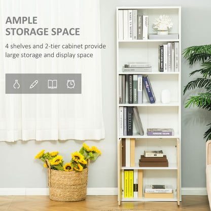 Elegant White & Oak Tall Bookcase with 2 Doors and 4 Shelves for Stylish Storage