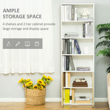 Load image into Gallery viewer, Elegant White &amp; Oak Tall Bookcase with 2 Doors and 4 Shelves for Stylish Storage
