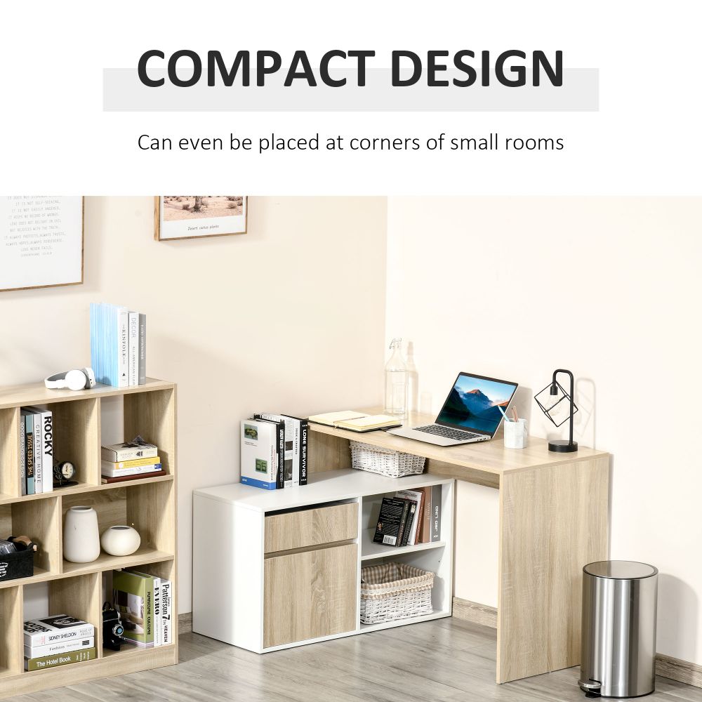 Space-Saving L-Shaped Oak & White Computer Desk with Storage Solutions