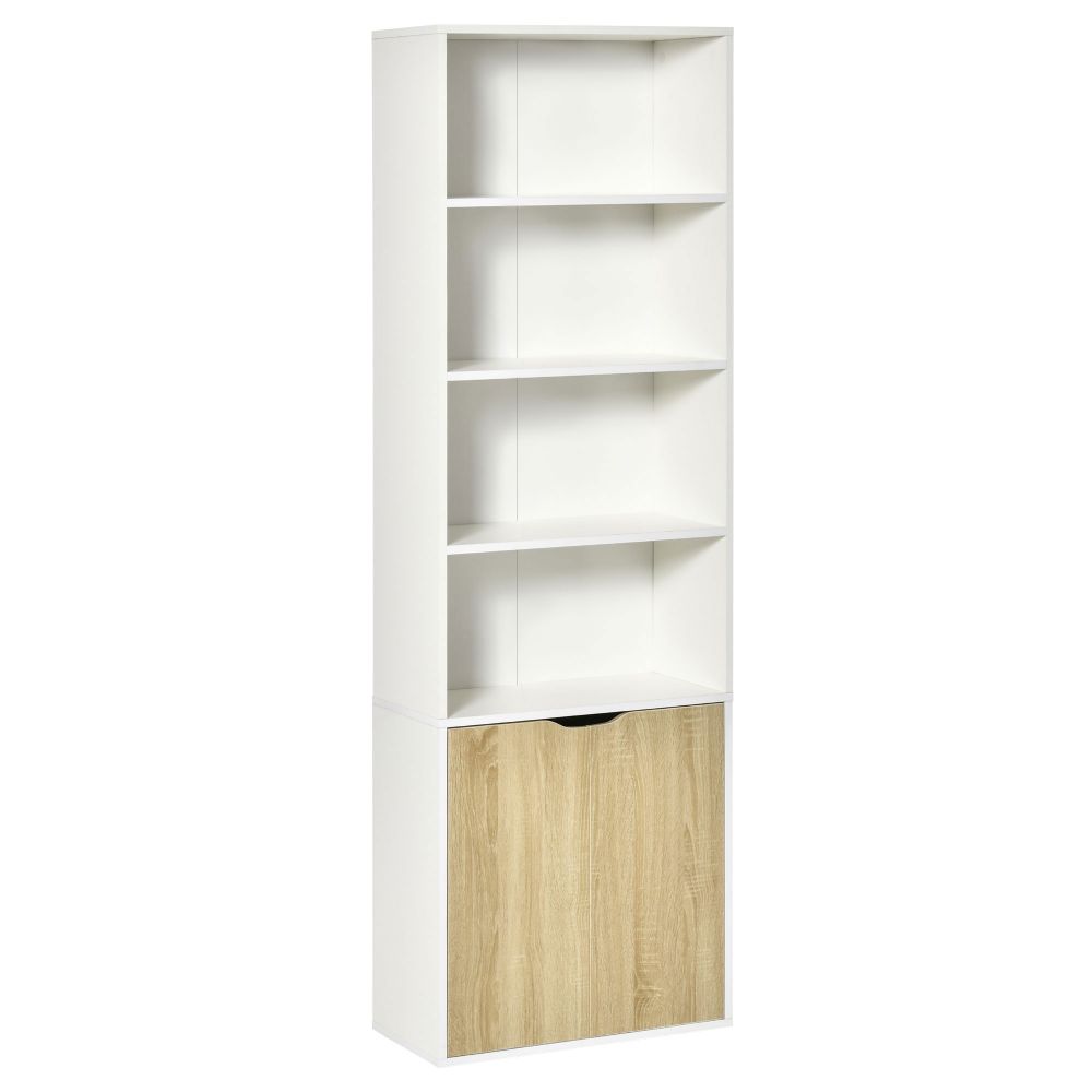 Elegant White & Oak Tall Bookcase with 2 Doors and 4 Shelves for Stylish Storage