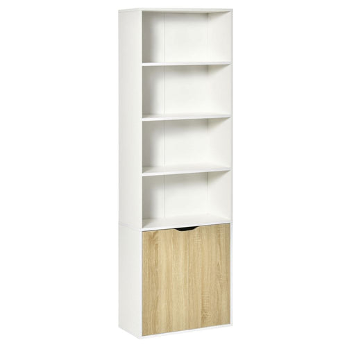 Elegant White & Oak Tall Bookcase with 2 Doors and 4 Shelves for Stylish Storage