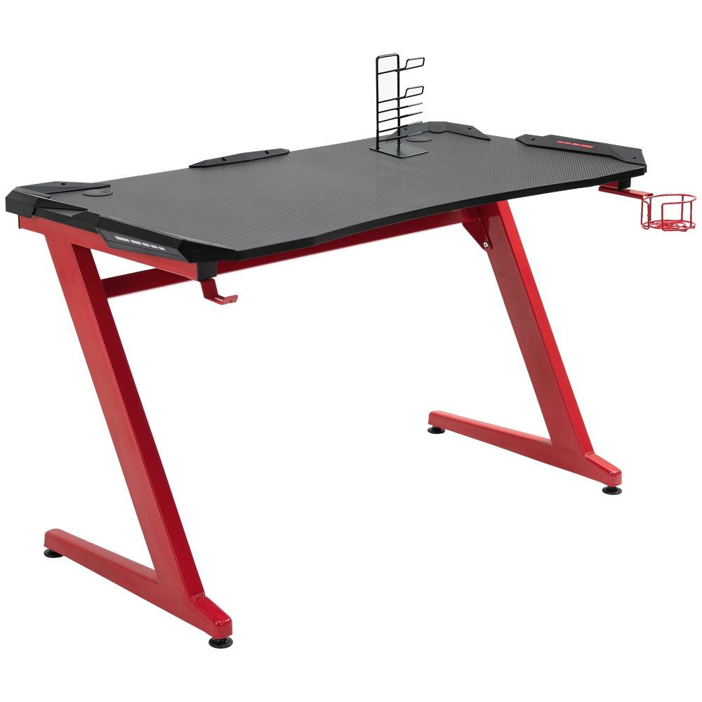 Ultimate Gaming Desk: Sleek Design with Cup Holder, Headphone Hook & Storage