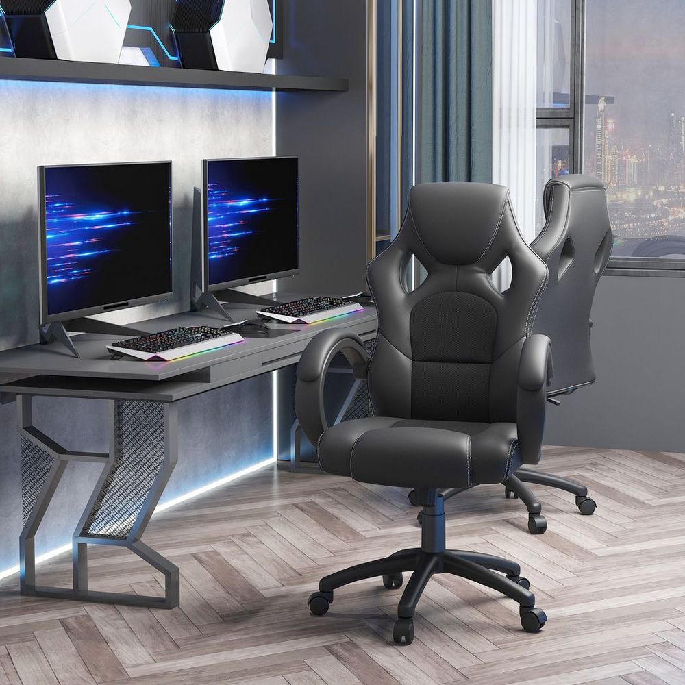 Executive Racing Swivel Gaming Office Chair PU Leather Computer Desk Chair Black