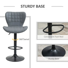 Load image into Gallery viewer, Stylish Grey Adjustable Height Swivel Bar Stools - Set of 2 with Footrest
