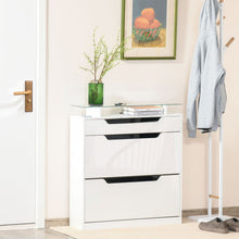 Load image into Gallery viewer, Stylish High Gloss Shoe Cabinet with Glass Top - 16-Pair Storage Solution
