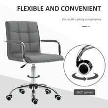 Load image into Gallery viewer, Modern Grey PU Leather Swivel Desk Chair with Armrests - Home Office Comfort
