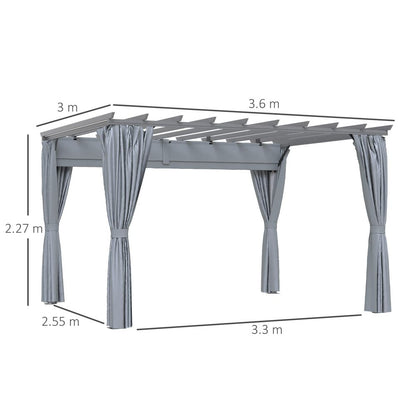 Outsunny 3.6x3m Aluminum Pergola Canopy with Retractable Curtains - Dark Grey