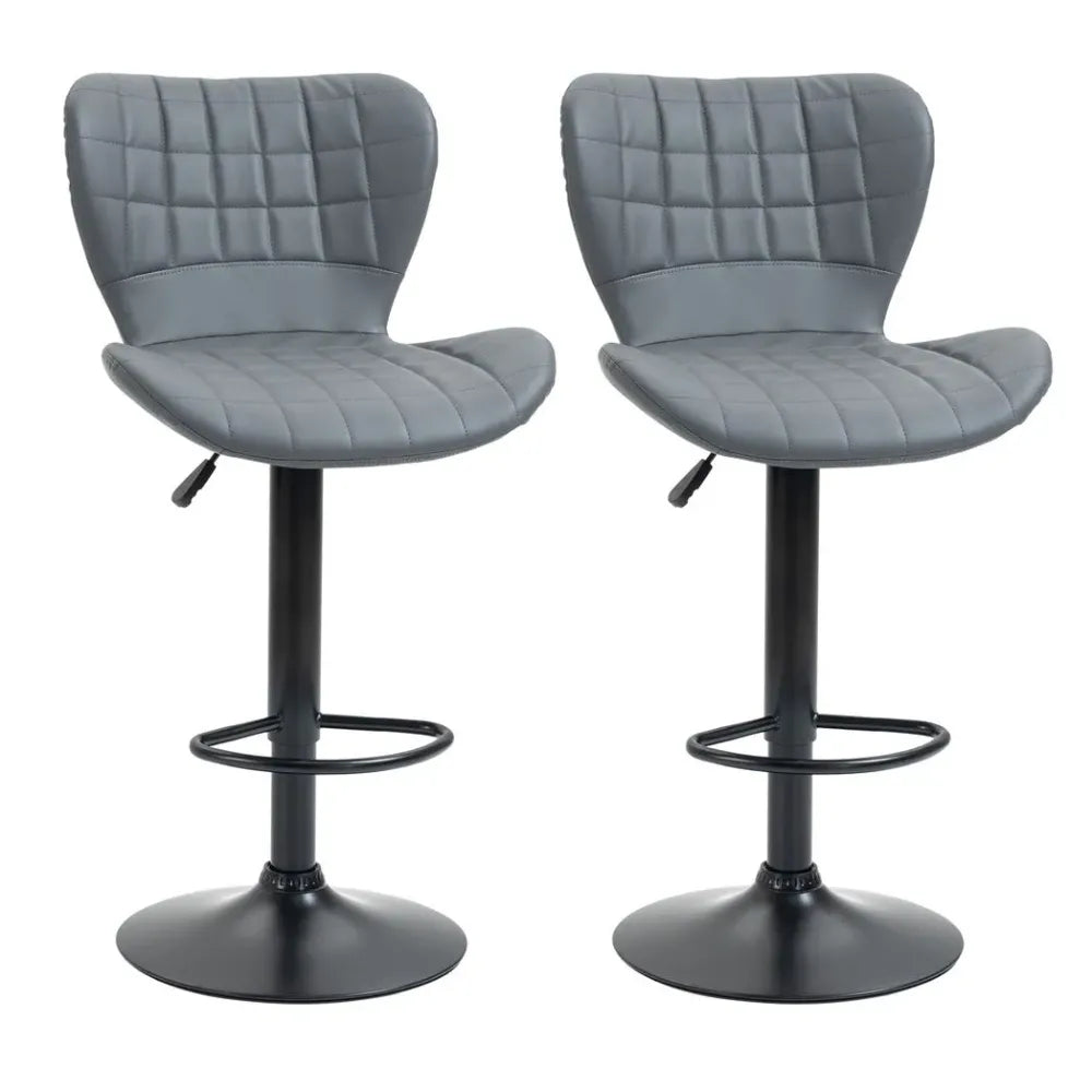 Stylish Grey Adjustable Height Swivel Bar Stools - Set of 2 with Footrest
