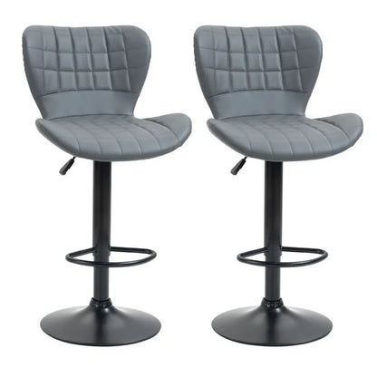 Stylish Grey Adjustable Height Swivel Bar Stools - Set of 2 with Footrest