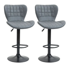 Load image into Gallery viewer, Stylish Grey Adjustable Height Swivel Bar Stools - Set of 2 with Footrest
