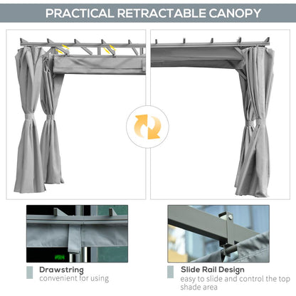 Outsunny 3.6x3m Aluminum Pergola Canopy with Retractable Curtains - Dark Grey