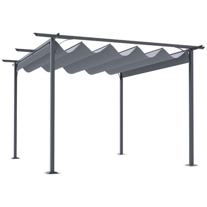 Versatile 3.5M Metal Pergola Gazebo with Easy Retractable Canopy – Grey Steel