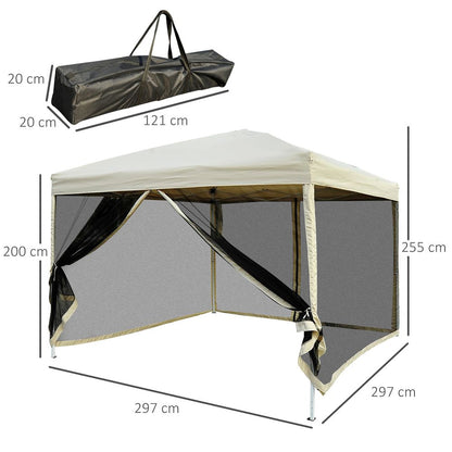 Instant 3x3m Pop-Up Gazebo with Mesh Walls - Tan | Bug-Free Outdoor Shelter!