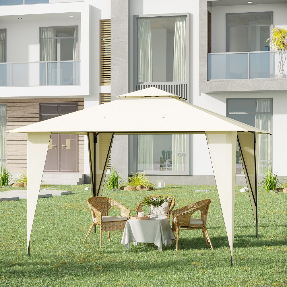 Elevate Your Summer: 3.5x3.5m Side-Less Beige Canopy Gazebo with Steel Frame