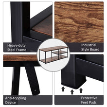 Load image into Gallery viewer, Industrial Elegance: Black &amp; Brown Steel Frame TV Stand with Multi-Level Storage
