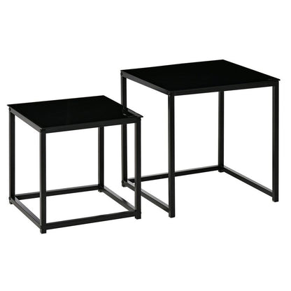 Elegant Nesting Side Tables Set with Tempered Glass Top - Modern Black Design