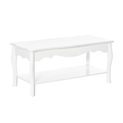 Modern White Coffee Table with Curved Legs & Storage Shelf - 94x44x42 cm