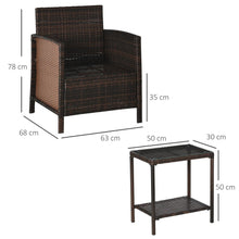 Load image into Gallery viewer, Cozy 2-Seater Rattan Patio Bistro Set with Cushions &amp; Stylish Bolster - Brown
