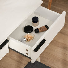 Load image into Gallery viewer, Elegant White Vanity Makeup Set with Round Mirror &amp; Cushioned Stool
