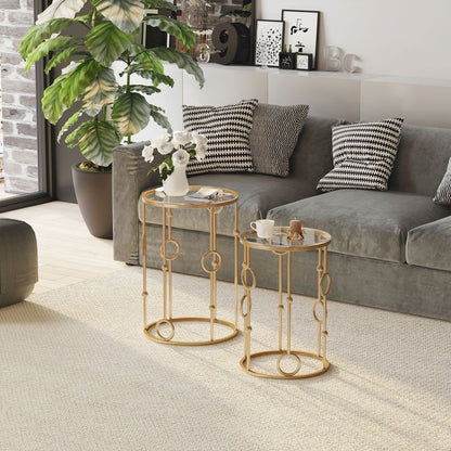 Elegant Gold Nesting Coffee Table Set with Glass Tops - Modern Chic Design